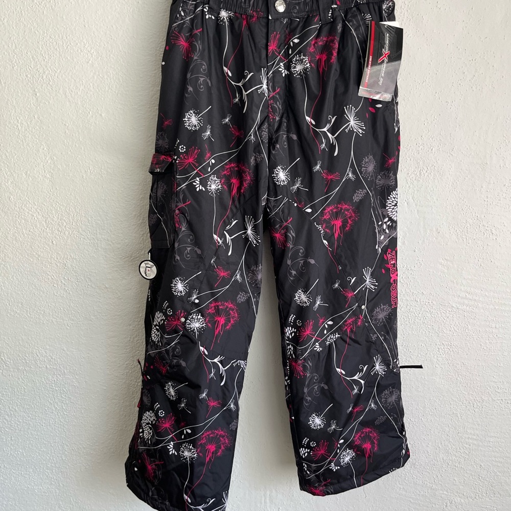 Zeroxposur Youth Girl Black Floral With Pocket Snow Pants, Size Large(14)